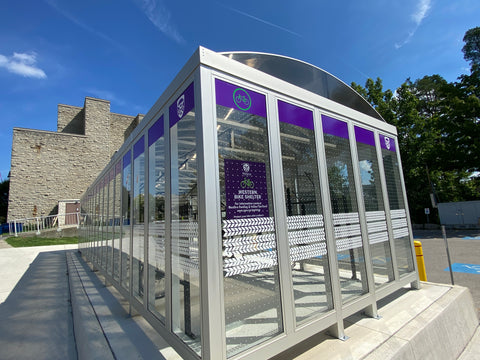 <b>Bird Friendly London, Western University Bike Shelter.</b>
Optically Clear Full Film Custom Photos: Brendon Samuels